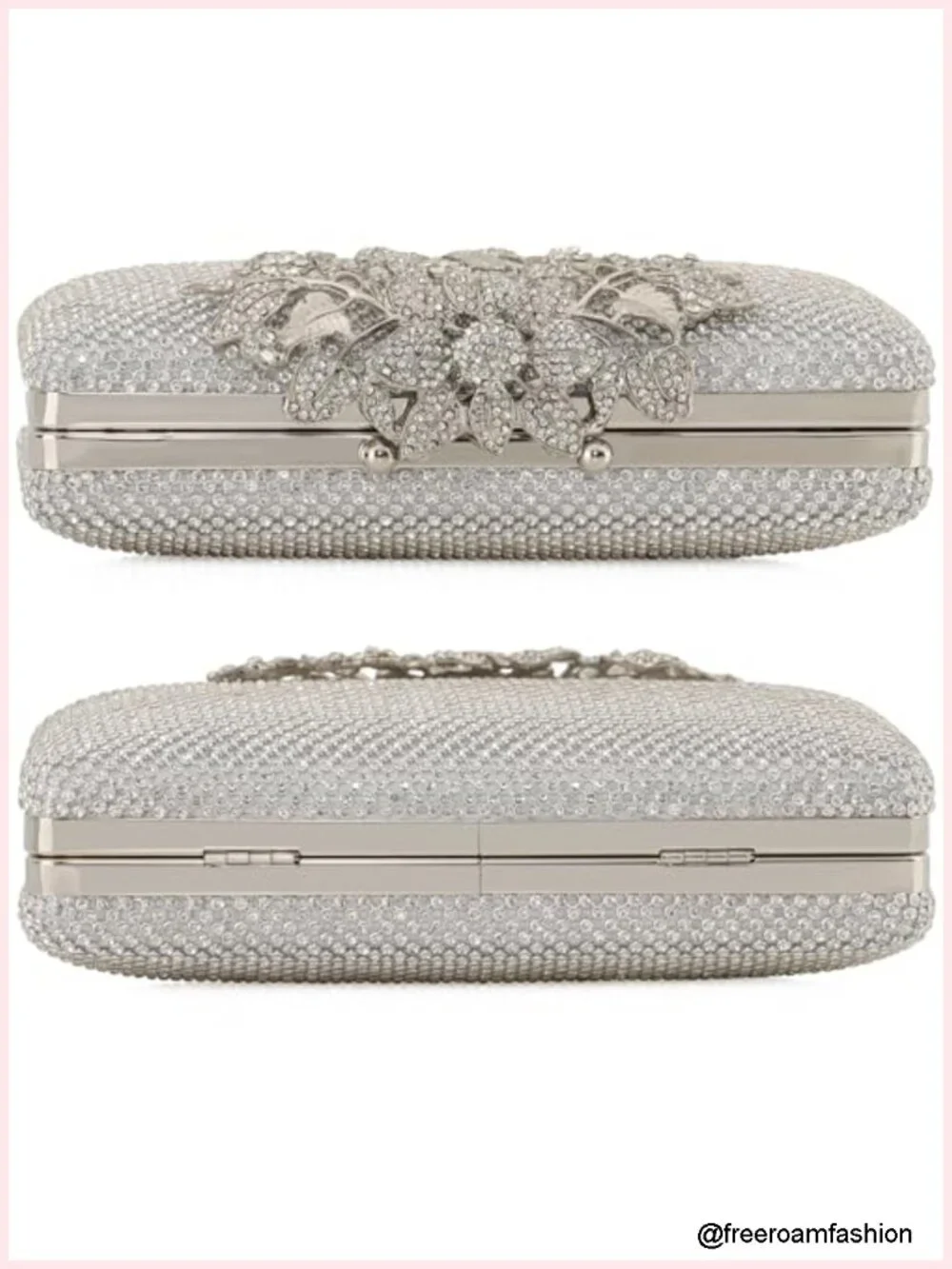 Rhinestone Evening Clutch Bag with Flower Clasp for Wedding Party